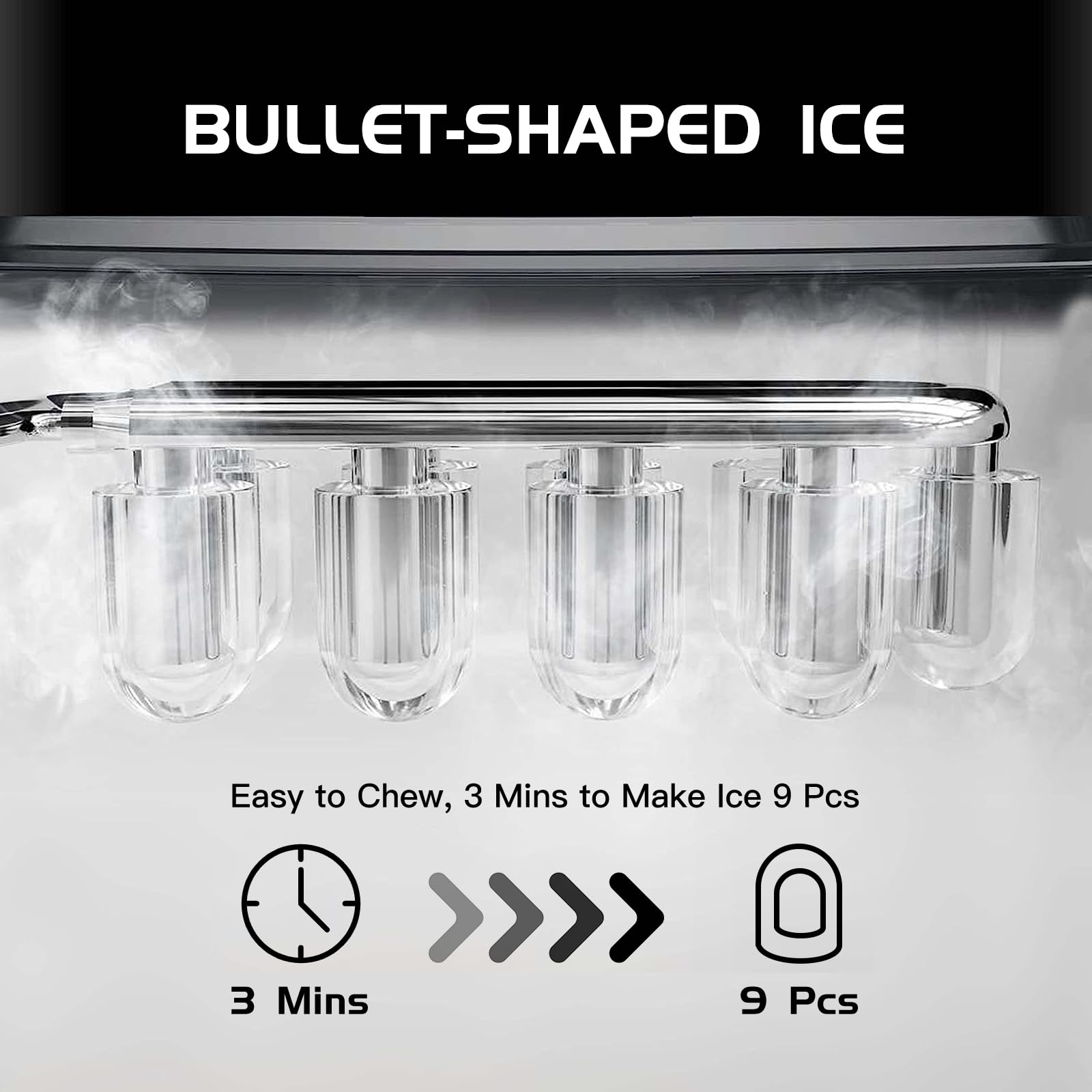 Ice Maker Countertop with Self-Cleaning, Bullet Ice Fast Making in 3.5 Mins, Compact Ice Machine with Ice Scoop/Basket, Perfect for Home Kitchen Party Camping Bar Office Outdoor RV