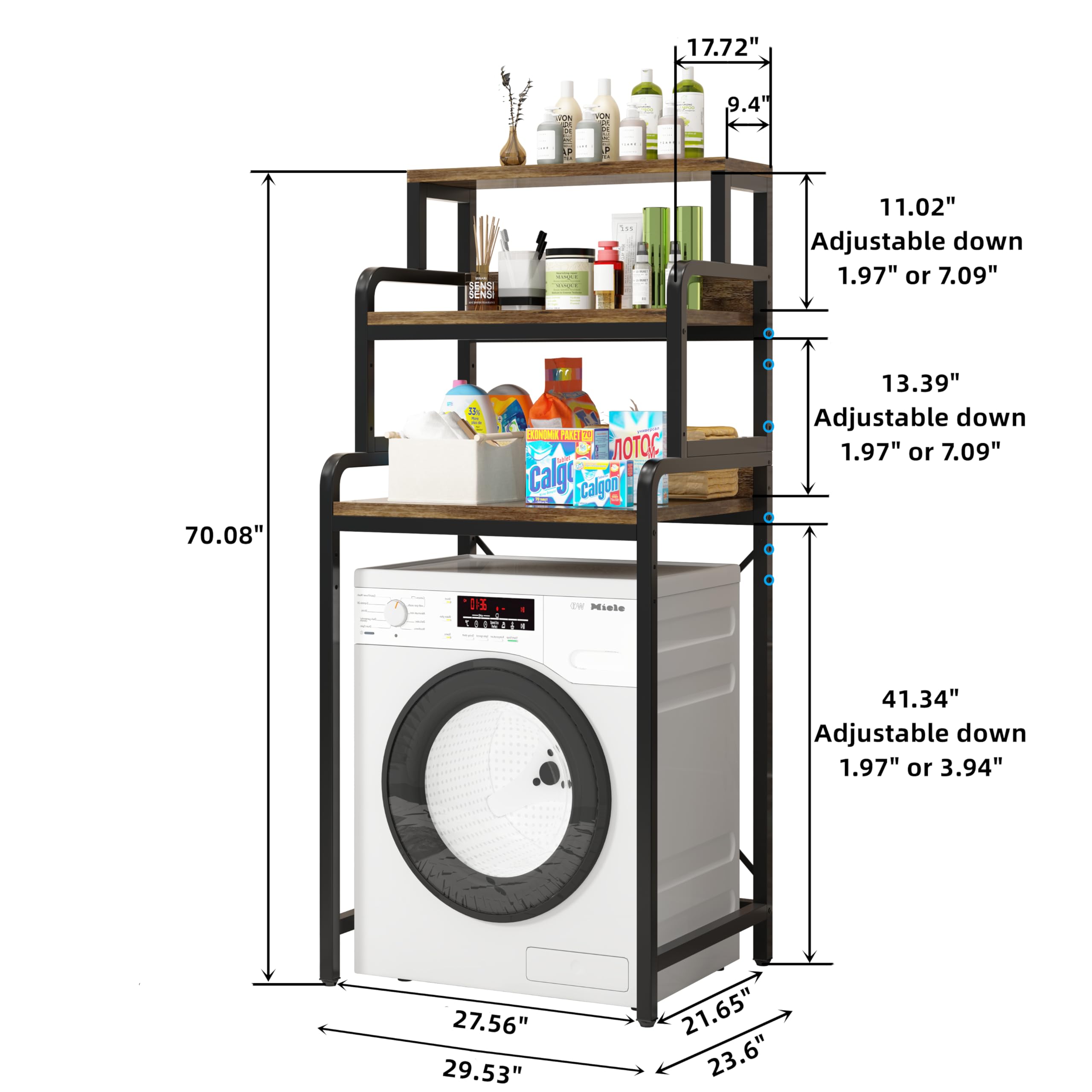 Abao panda 3-Tier Bathroom Room Shelf Washing Machine Storage Utility Rack Over The Toilet Washer Dryer Storage Shelf Bathroom Organizer Rack Space Saving Shelving Units Clothes Dryers Shelf