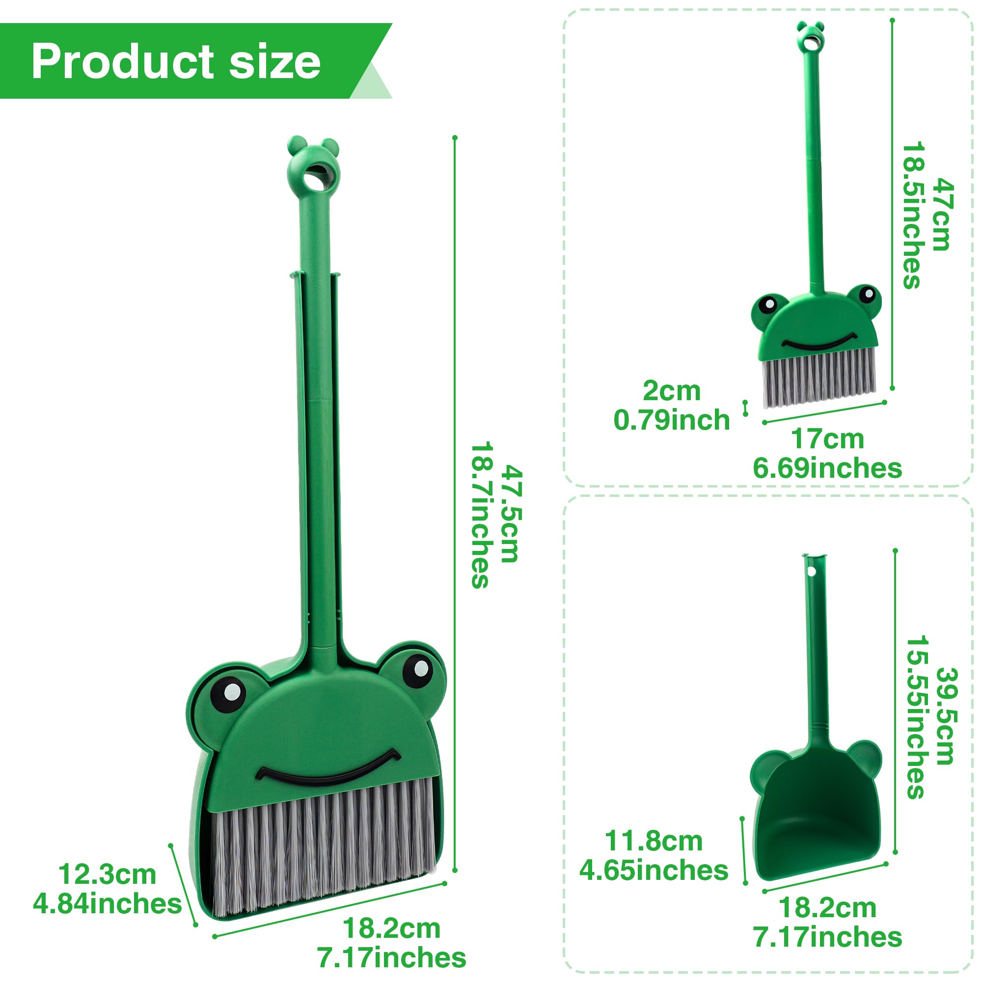 Children's Small Broom Dustpan Set, Mini Cleaning Set-Green Frog