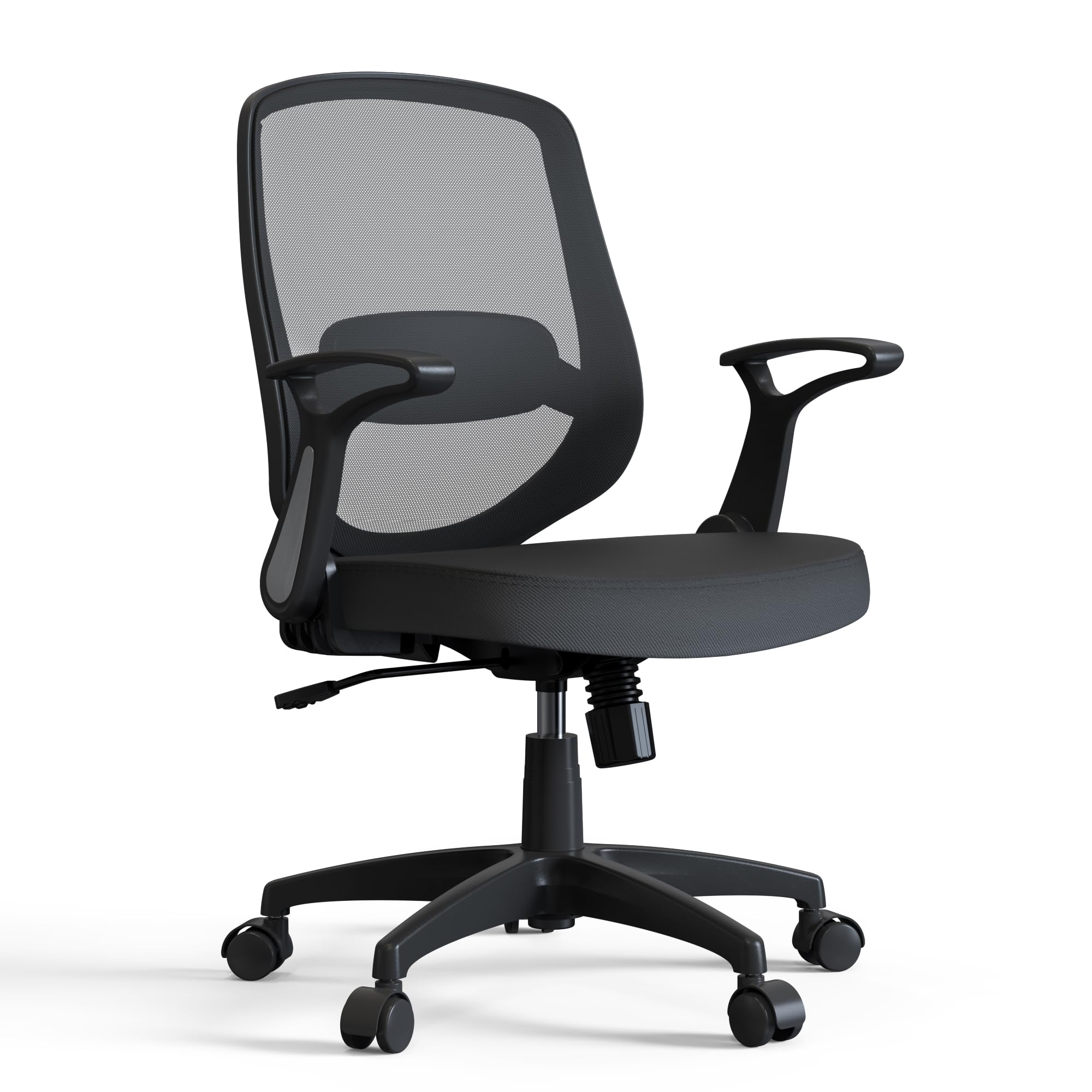 Qoroos Mesh Swivel Desk Office Chair Black Ergonomic Computer Task Chair with Adjustable Lumbar Support and Height, Flip Up Arms