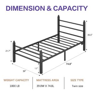 CollaredEagle Twin Bed Frame with Headboard and Footboard,Heavy Duty Steel Slats Support Metal Bed Frame with Charging Station, Black