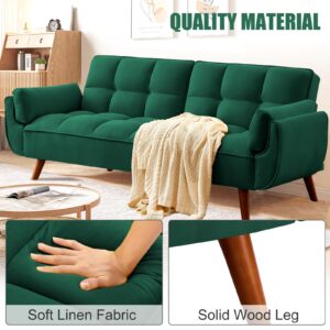 liuyouhom Convertible Futon Couch Bed, Sleeper Sofa Bed with Adjustable Backrests, Linen Loveseat Sofa 3 Seater Comfy Couch for Small Spaces, Living Room, Bedroom(Green, 75")