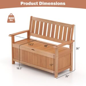 Tangkula 48 Inch Patio Storage Bench, Wood Storage Loveseat with 34.2 Gal Inner Space, Entryway Large Deck Box w/Slatted Backrest, Wooden Storage Seat for Backyard, Garden