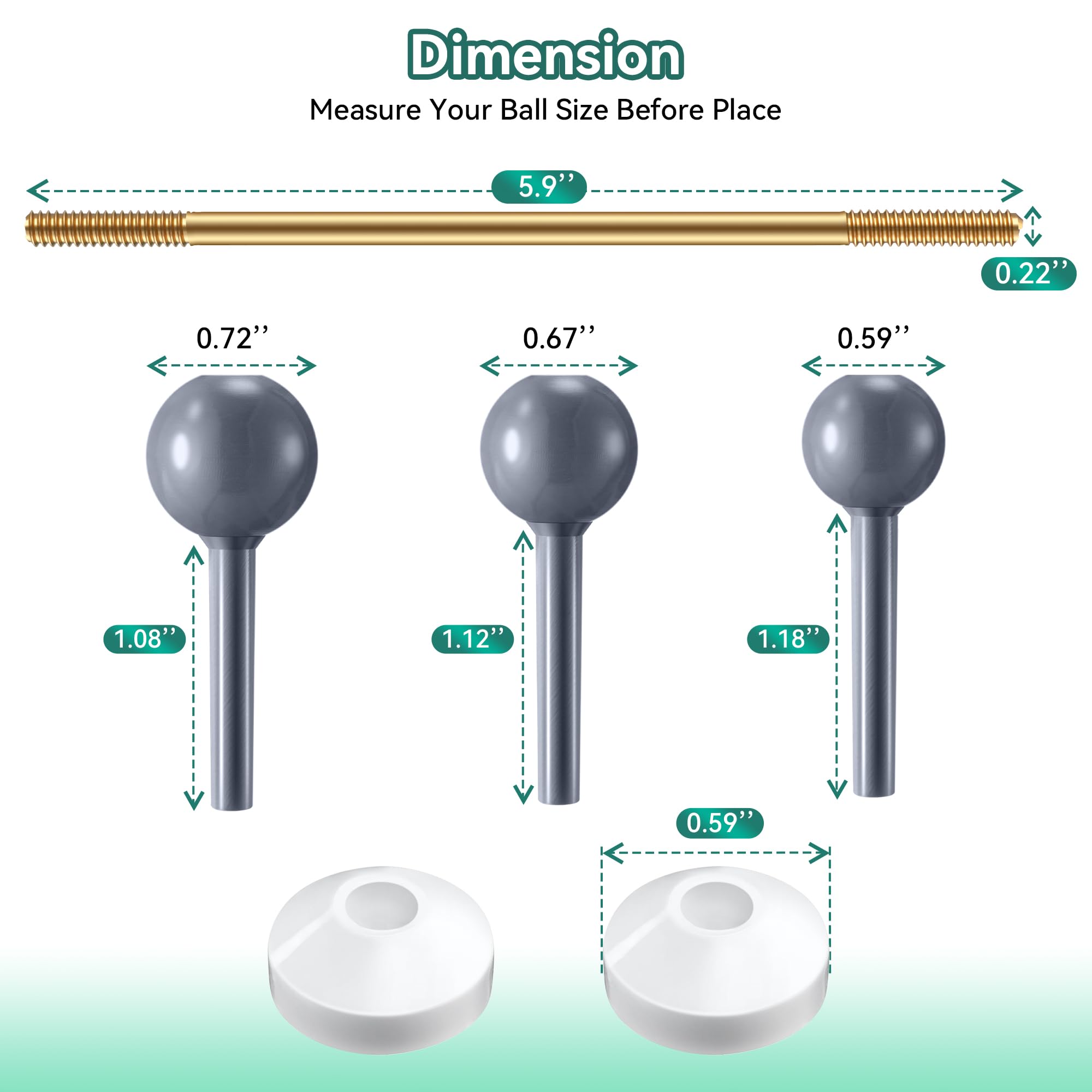 Enhon 2 Pack Universal Pop Up Drain Ball Rod Assembly, Sink Ball Rod Assembly Compatible with Pop Up Stopper, Pivot Rod Bathroom Sink Repair Kit, includes 3 Sizes of Pop Up Balls and Cone Washers