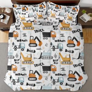 Nesphy Boys Construction Comforter Set for Kids Teens Queen, Hand Drawn Car Excavator Truck Bedding Sets Water Washed Microfiber Bedding with 1 Comforter 2 Pillowcases All Season