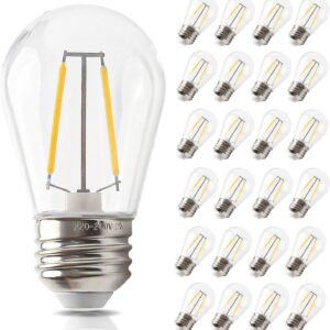 Seentech S14 LED String Light Bulbs E26 Medium Base 2W Shatterproof & Waterproof, 2700K Warm White Replacement Bulb Choice for Patio Garden String Lights & Home Decor 25 Pack