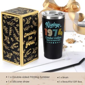 Henghere 50th Birthday Gifts for Men Women, 50 Years Old Gifts Idea for Him Her, Fifty Birthday Present, Happy 50th Birthday Tumbler Gifts Back in 1974 Tumbler Cup