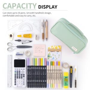 EASTHILL Large Capacity Pencil Case Pen Pouch Organizer Canvas Pencil Bag with Handle School Supplies for Teen Girls-Green