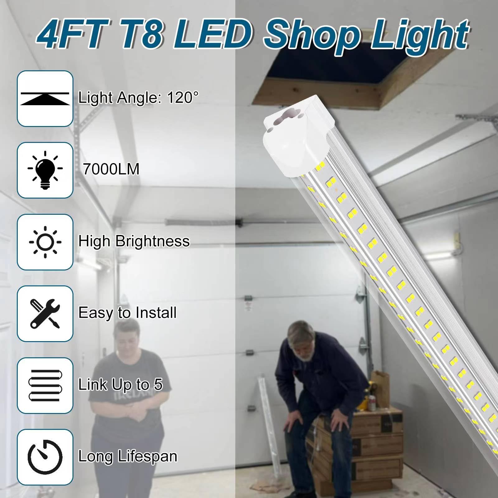 XLNYUUI Led Shop Lights, 4FT LED Shop Light 50W 6500K 7000LM Cool White,4 Foot Led Shop Lights,Led Shop Lights for Workshop 4ft,Led Lights Garage Ceiling,Plug in Led Shop Light for Warehouse(2-Pack)