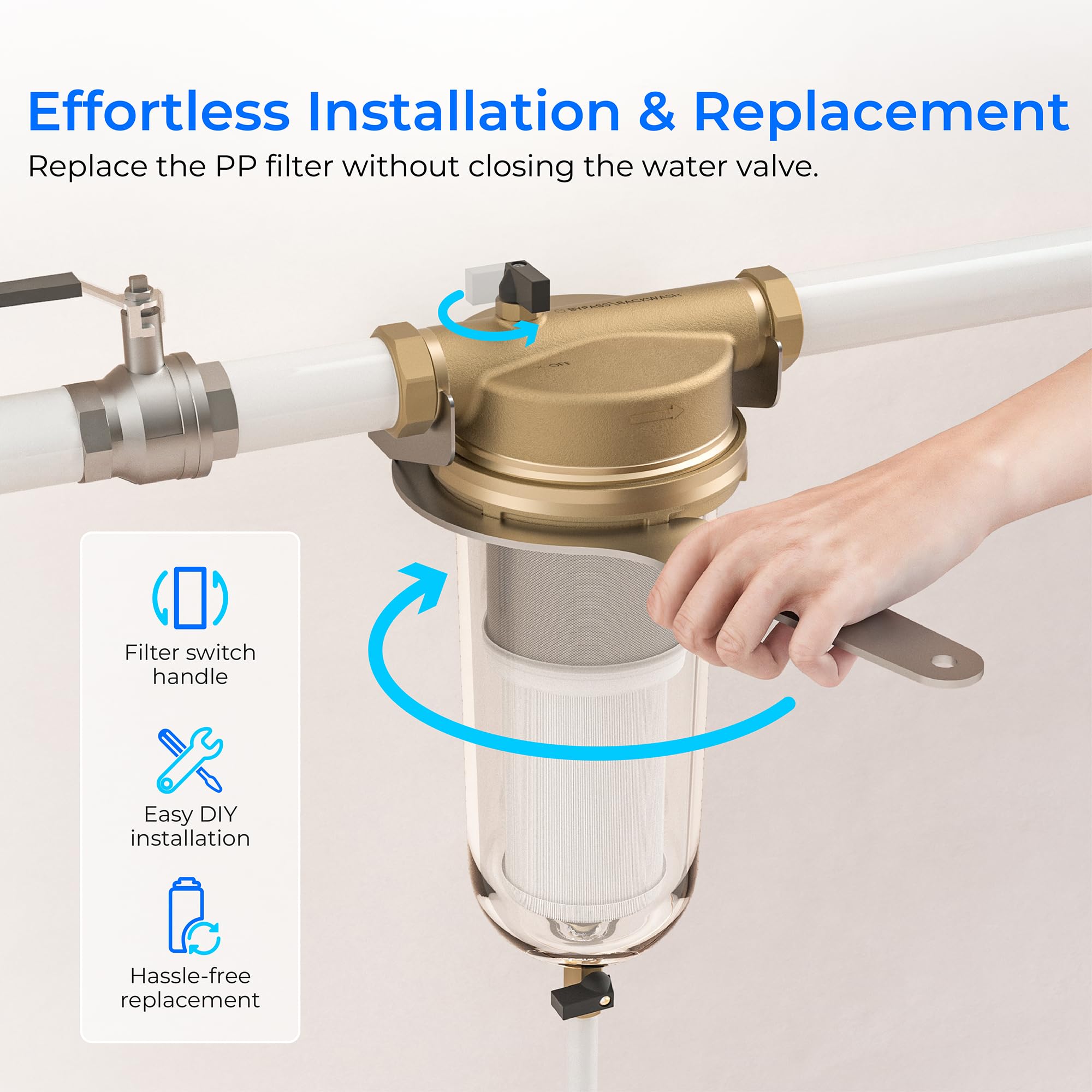 Waterdrop Mega Spin Down Sediment Filter, Reusable Whole House Water Filter System, Backwash Sediment Water Filter Double System 100 Micron+5 Micron PP Filter, BPA Free, 1" MNPT + 3/4" FNPT