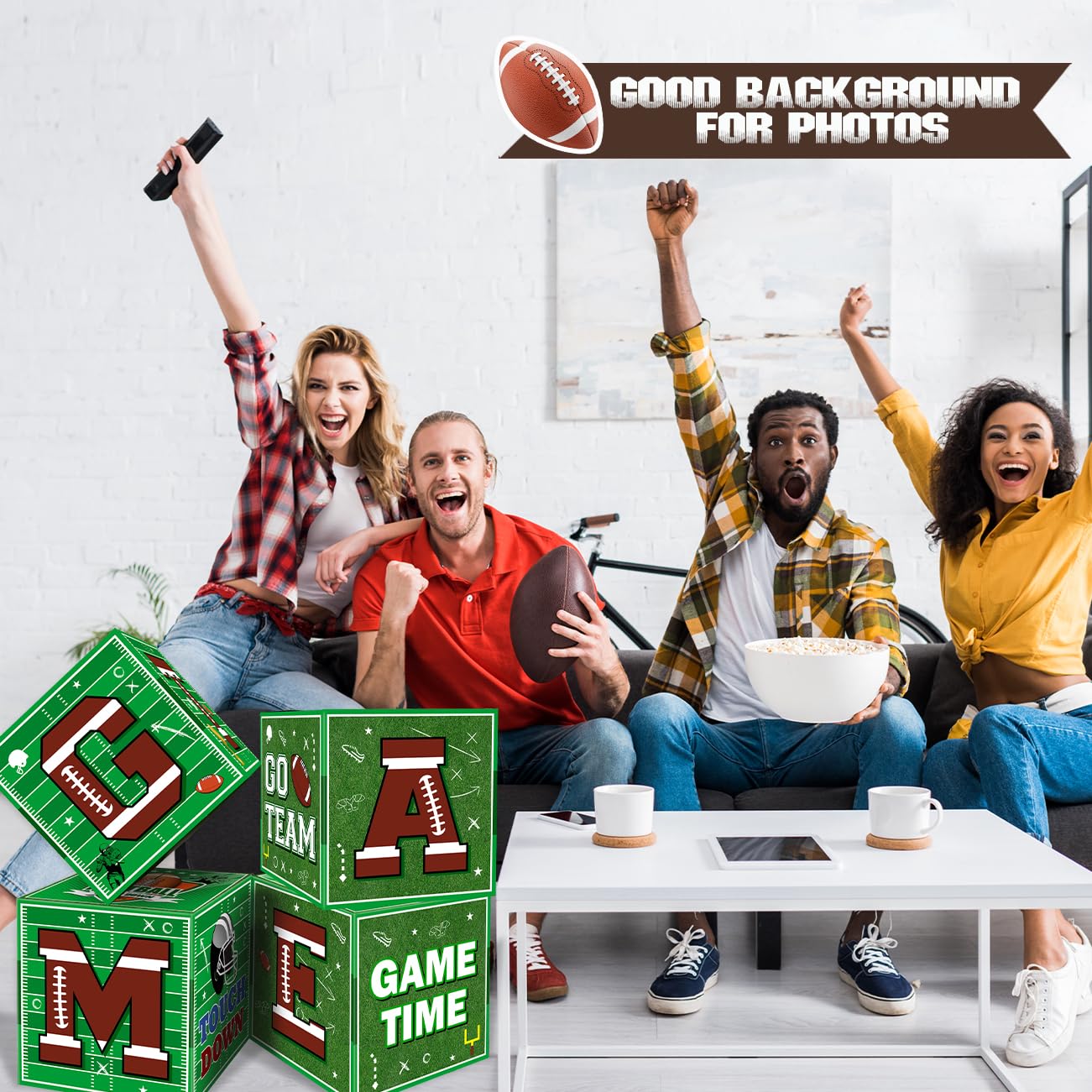 Football Party Decorations 4PCS Football Balloon Boxes with GAME and TIME Letters for Football Birthday Party Football Gameday Tailgate Party Supplies