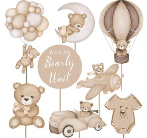 zliisang 16pcs bear baby shower centerpieces for cake table decorations we can bearly wait baby shower decorations for boy bear cake toppers bearly wait baby shower party decorations