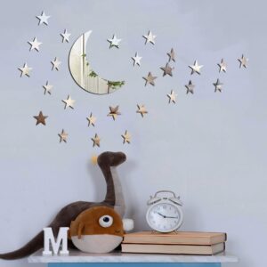 Stars Moon Acrylic Mirror Wall Stickers 3 Sizes Stars Stickers with Adhesive Art Decal 3D Wall Decorations for Baby Kids Bedroom Home DIY Decor