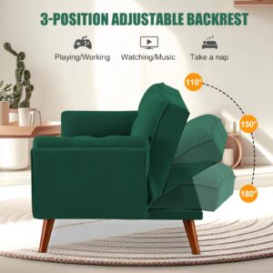 liuyouhom Convertible Futon Couch Bed, Sleeper Sofa Bed with Adjustable Backrests, Linen Loveseat Sofa 3 Seater Comfy Couch for Small Spaces, Living Room, Bedroom(Green, 75")