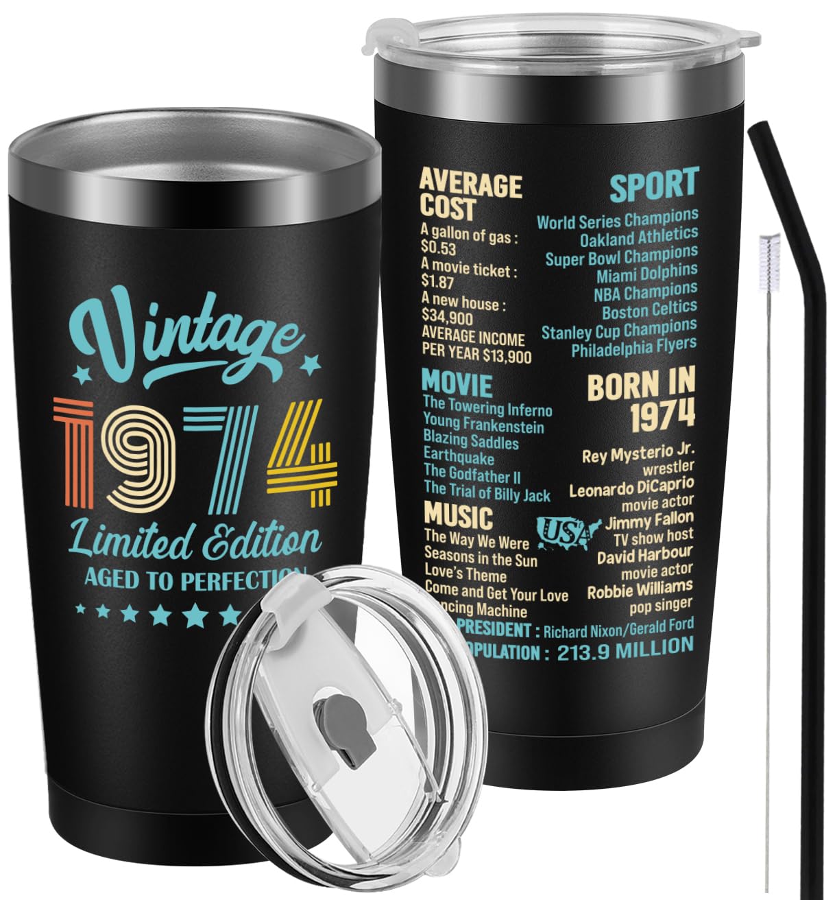 Henghere 50th Birthday Gifts for Men Women, 50 Years Old Gifts Idea for Him Her, Fifty Birthday Present, Happy 50th Birthday Tumbler Gifts Back in 1974 Tumbler Cup