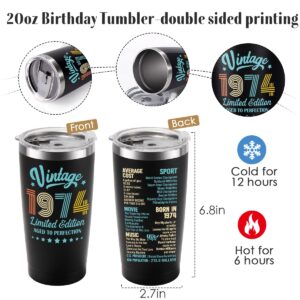 Henghere 50th Birthday Gifts for Men Women, 50 Years Old Gifts Idea for Him Her, Fifty Birthday Present, Happy 50th Birthday Tumbler Gifts Back in 1974 Tumbler Cup