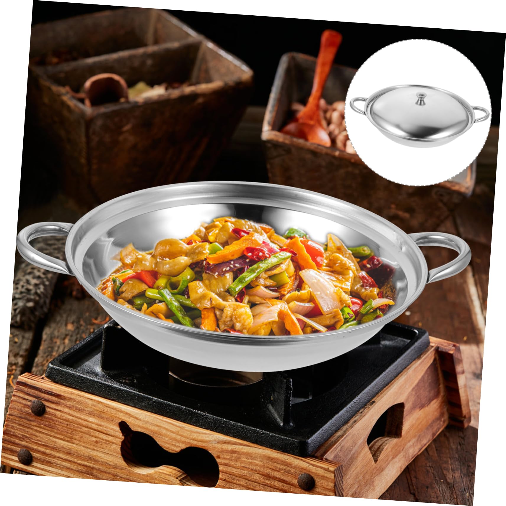 Cabilock Dry Pan with Lid Nonstick Pan Nonstick Wok Pan Paella Cooking Pan Stir Fry Skillet Wok Skillet Reheating Pot Stewpot Skillet Pow Pan Stainless Steel Pans Korean Pot Mini China