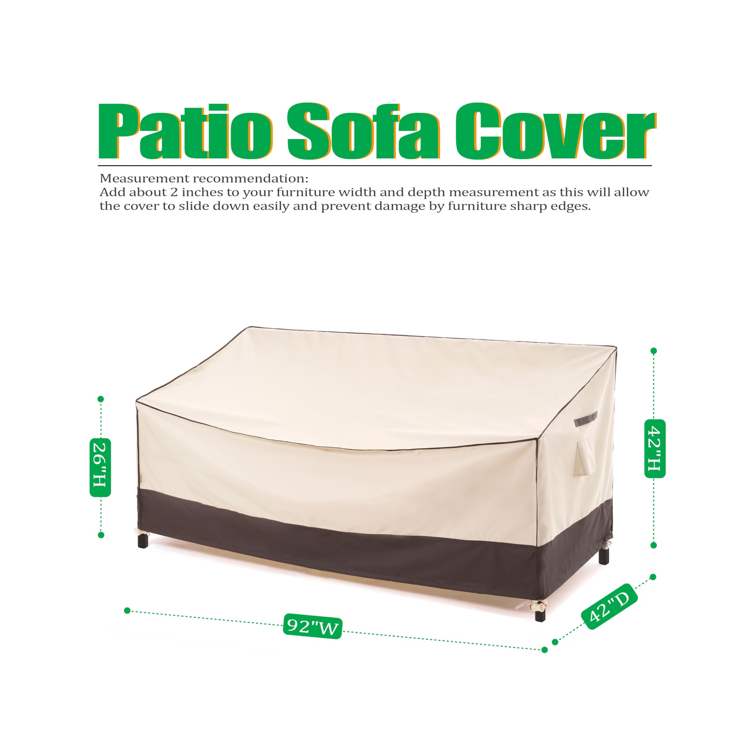 F&J Outdoors Patio Furniture Covers X-Large 3-Seater Waterproof Outdoor Sofa Cover, 92"Wx42"Dx42"H