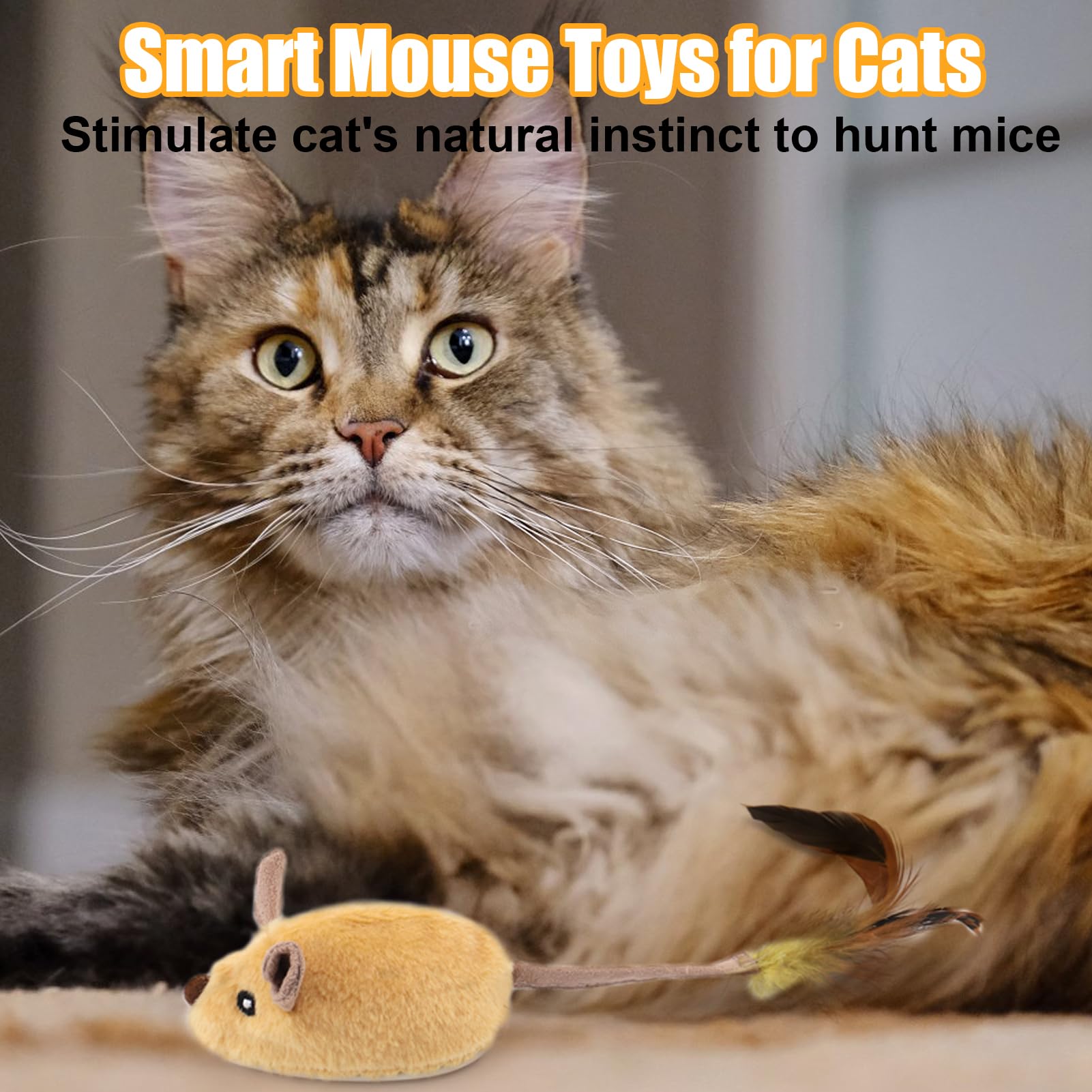 Mity rain Interactive Dog Toys, Fake Mouse Moving Dog Toy with Automatic Sensor, Dog Mouse Toy with Realistic Sound & Extended Tail, Automatic Dog Toy for Cats Dogs Pet, Squeaky Dog Toys Yellow