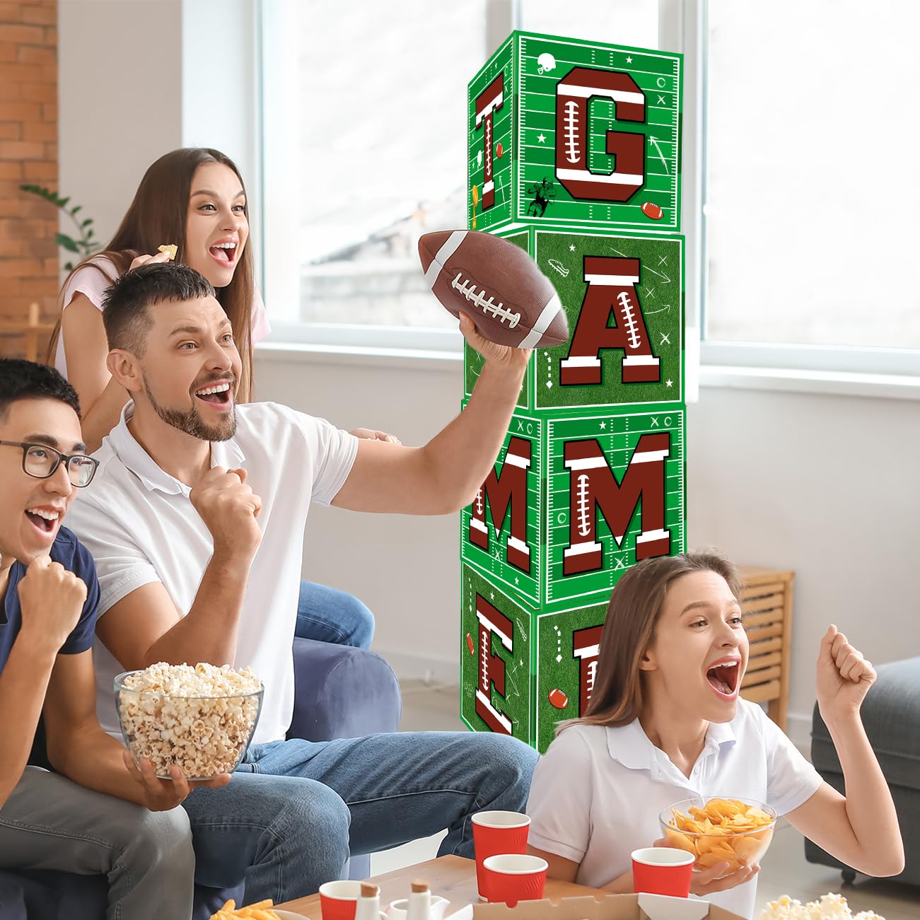 Football Party Decorations 4PCS Football Balloon Boxes with GAME and TIME Letters for Football Birthday Party Football Gameday Tailgate Party Supplies