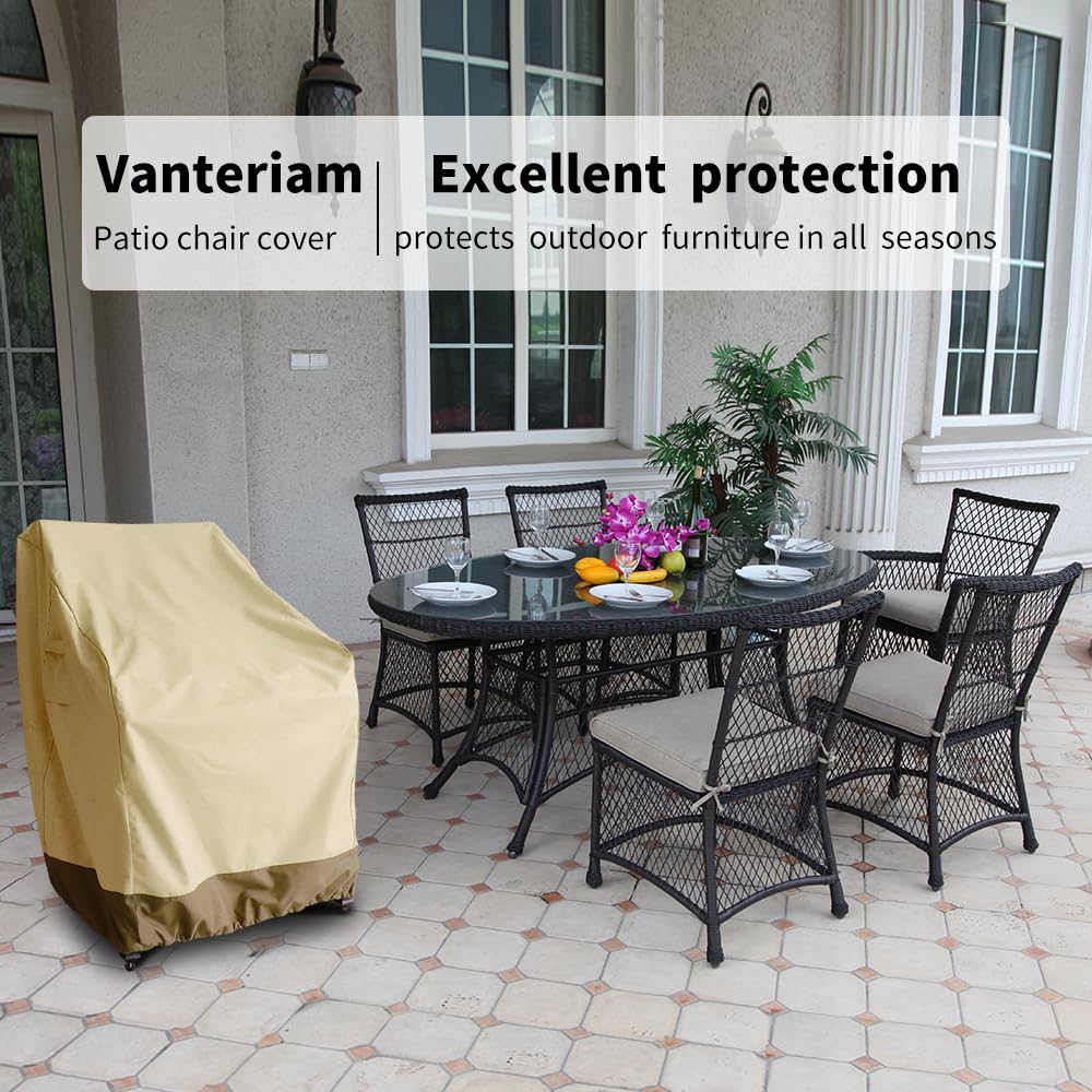 Vanteriam Patio Chair Covers for Outdoor Lawn Furniture Waterproof - 600D Heavy Duty and Waterproof Patio High Back Chair Covers - W29''x D30''x H37.5'' Beige & Brown 2 Pack