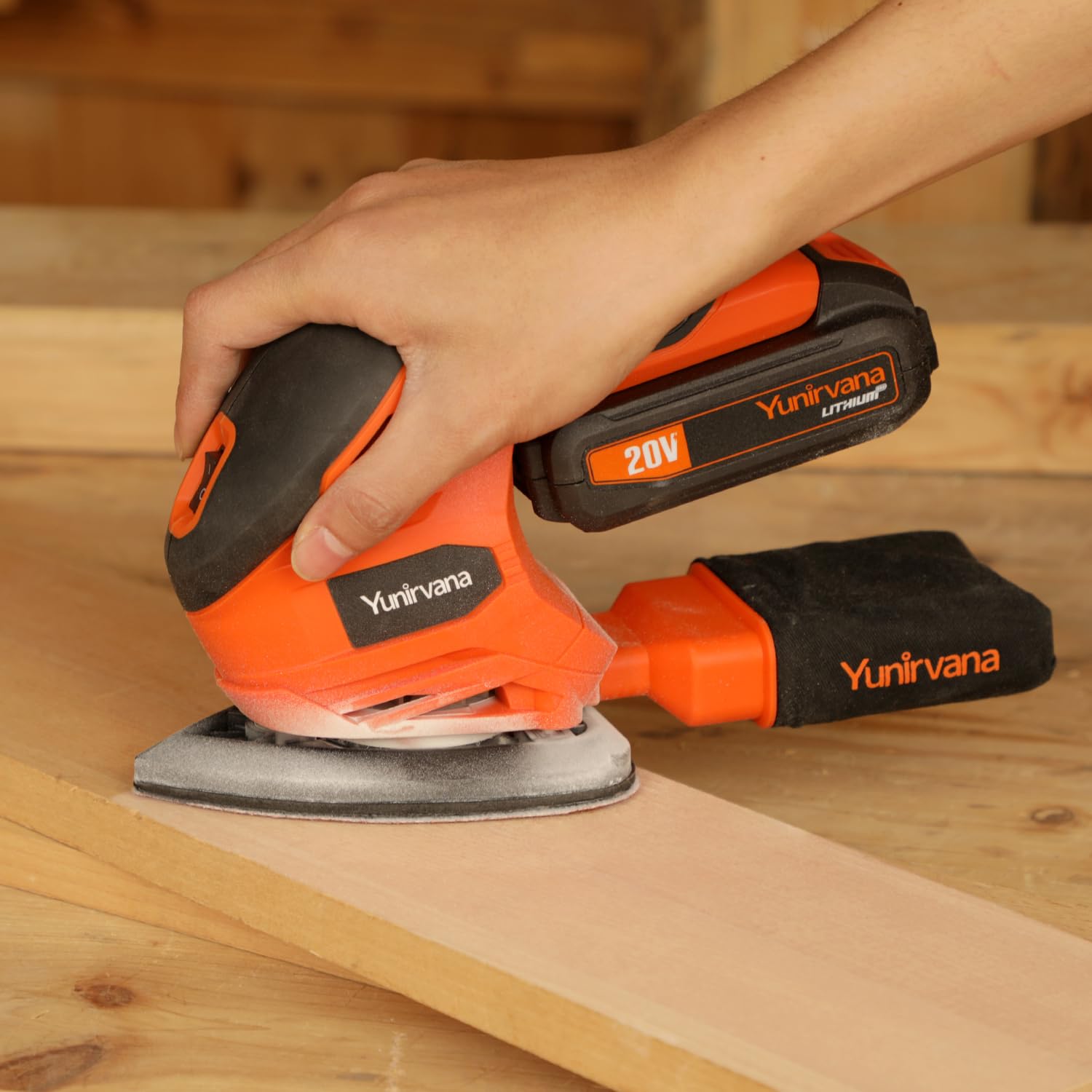 Yunirvana 20V Cordless Sander, Detail Sanders, 20Pcs Sandpapers,12000 RPM Sanders with Dust Collection System for Tight Spaces Sanding in Home Decoration, Battery and Charger Included