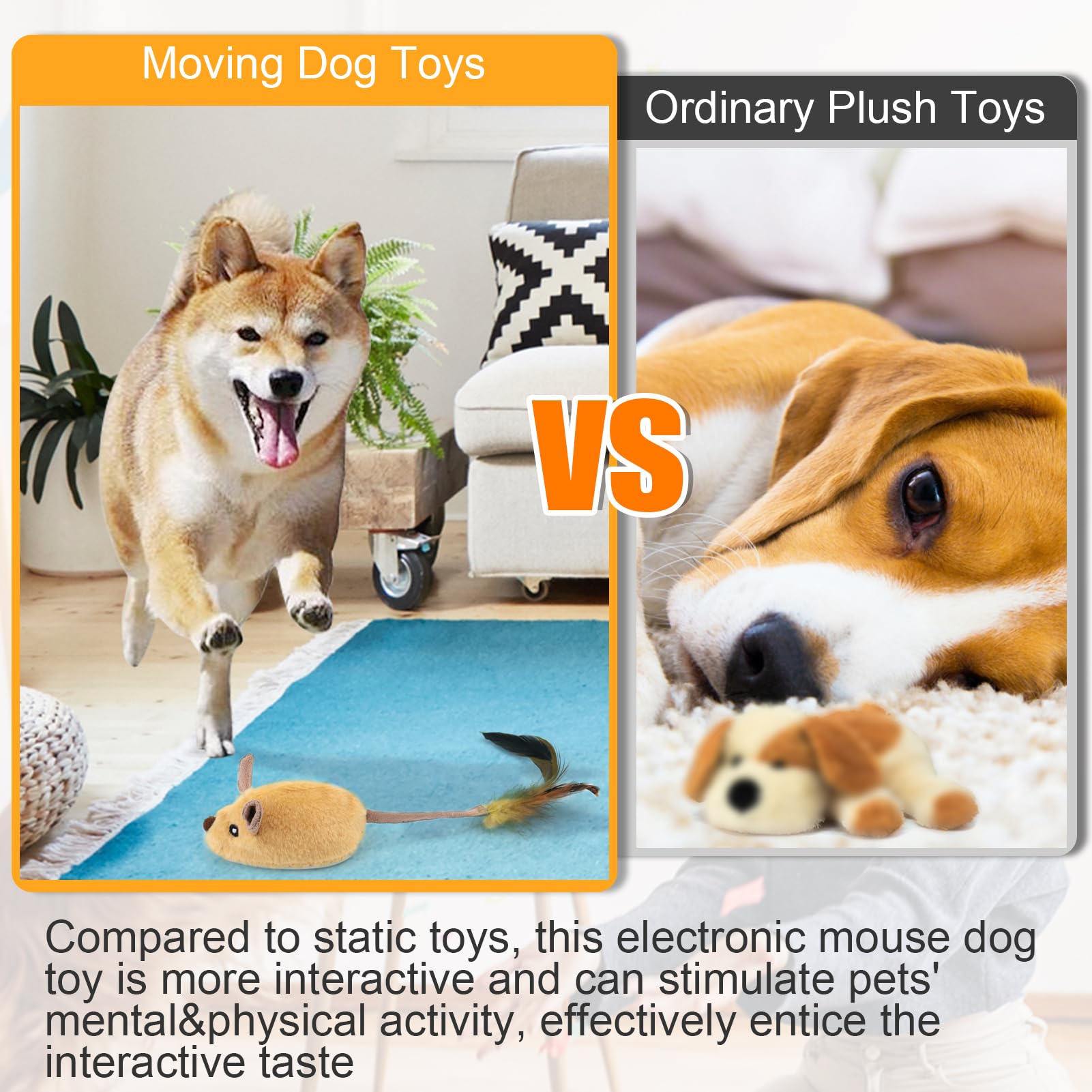 Mity rain Interactive Dog Toys, Fake Mouse Moving Dog Toy with Automatic Sensor, Dog Mouse Toy with Realistic Sound & Extended Tail, Automatic Dog Toy for Cats Dogs Pet, Squeaky Dog Toys Yellow