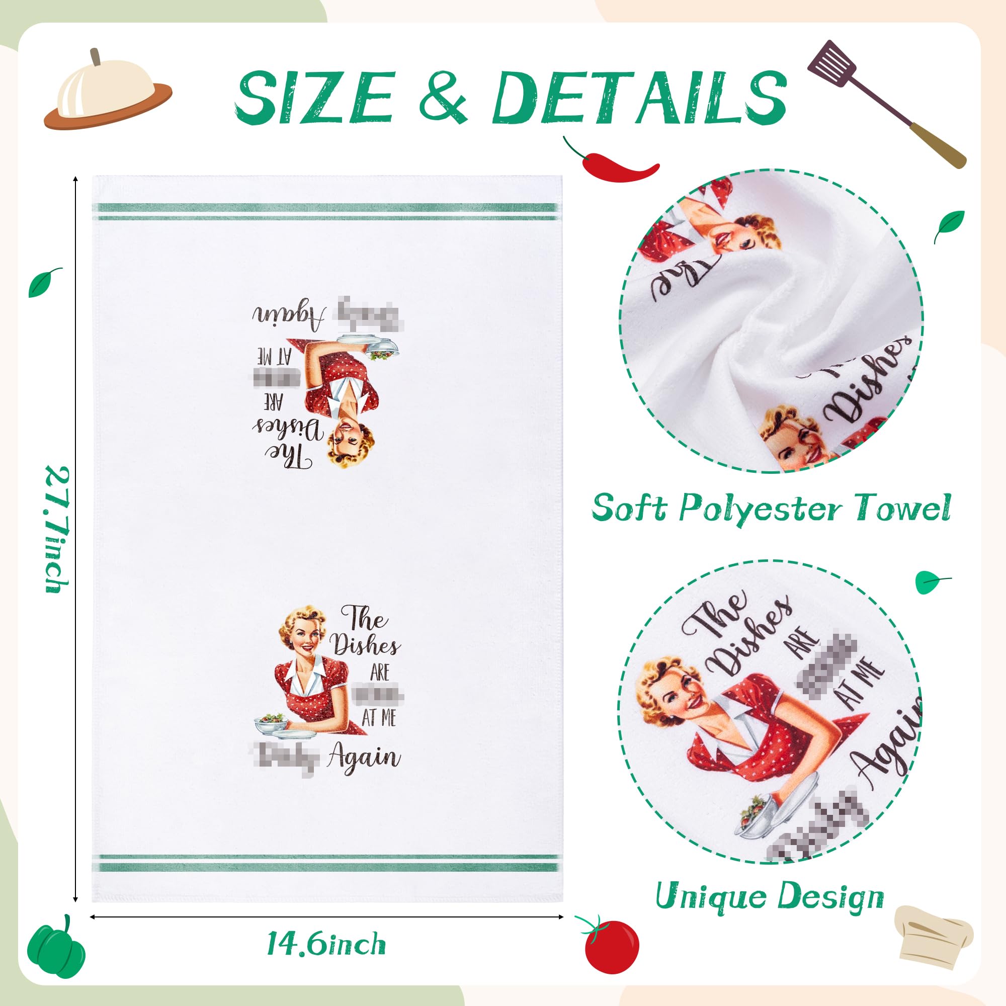 R HORSE 5Pcs Kitchen Dish Towel Funny Joked Themed Dishcloth Absorbent Dish Tea Towel Retro Sassy Lady Kitchen Towel Bar Hand Dishcloth Hilarious Hand Towel Gift for Hostess Mom Women Housewarming