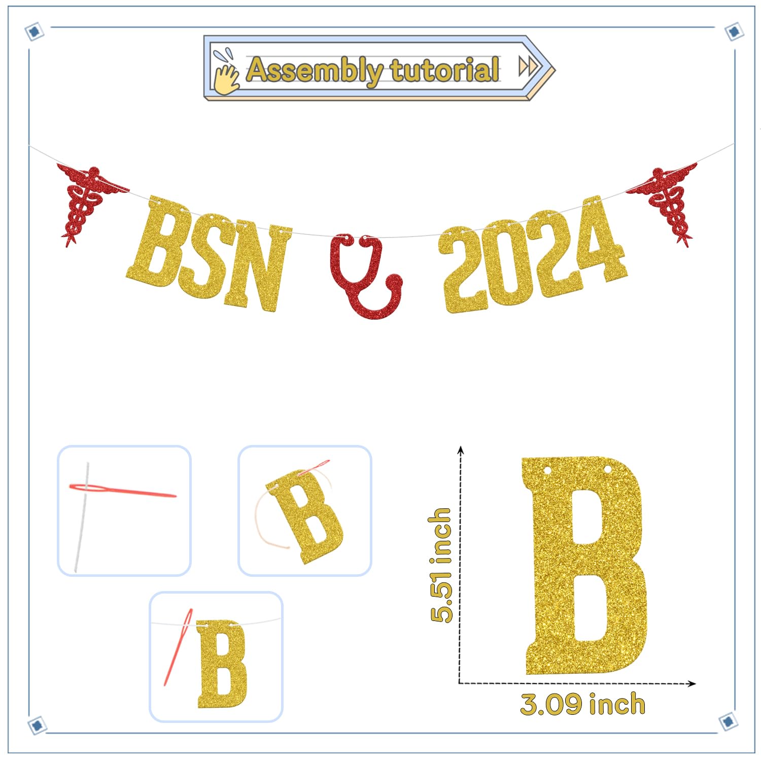 B*N 2024 Banner,Congrats B*N Banner, Class of 2024 Nurse Graduation Party Decor,Congrats Nurse Graduation Sign, Future Nurse Class of 2024 Medical School Graduation Party Supplies Gold Red