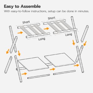 HOOBRO Folding Luggage Rack, Suitcase Stand Holder with Wooden Storage Shelf, Holds up to 110 lb, 27.2 x 15.7 x 24 Inches, for Guest Room, Bedroom, Closet, Hotel, Rustic Brown and Black BF68XL01G1