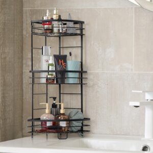 Shinoske 3-Tier Corner Shelf, Metal Bathroom Shelf Unit, Black, Semicircular, Modern, Freestanding, Space Saving, Waterproof, 13.4x8.7x24 inches