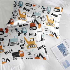 Nesphy Boys Construction Comforter Set for Kids Teens Queen, Hand Drawn Car Excavator Truck Bedding Sets Water Washed Microfiber Bedding with 1 Comforter 2 Pillowcases All Season