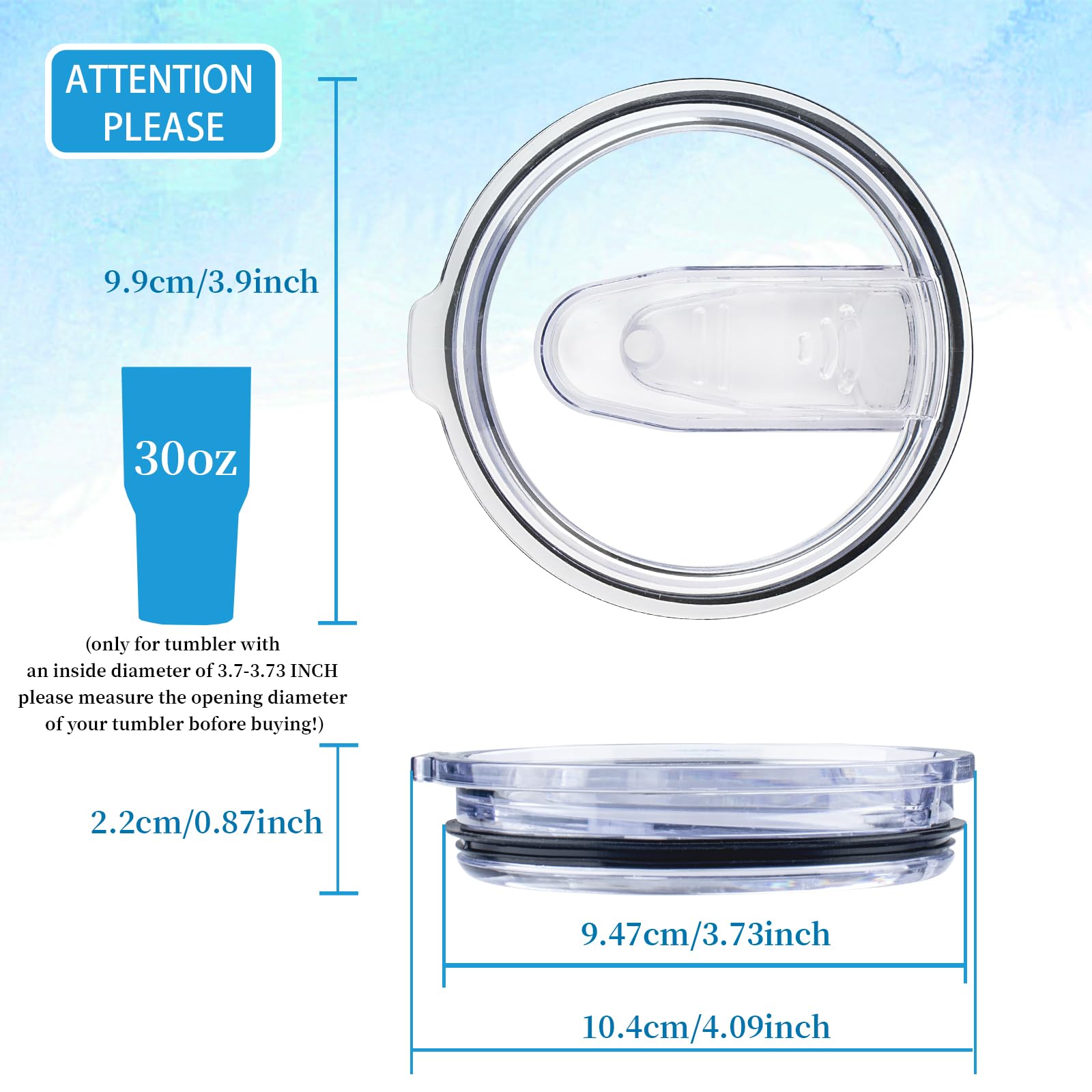 30 oz Tumbler Replacement Lids 2 Pack,Fit of Inner Diameter 3.7 to 3.73 INCH Tumbler Cup,Spill Proof Splash Resistant Tumbler Lids Silicone Sliding Covers BPA-free.