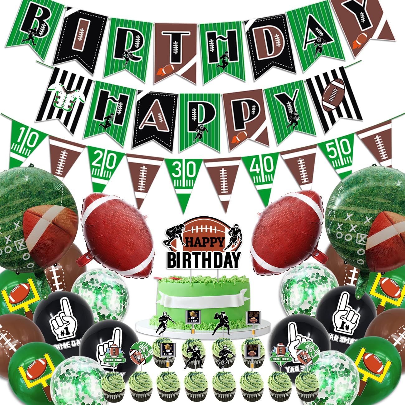 Football Party Decorations, Football Birthday Party Decorations, Sports Party Supplies Set Include Happy Birthday Banner, Football Balloon, Football Cake Topper for for Kids Birthday Football Party