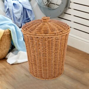 ABOOFAN Wicker Trash Can with Lid Bedroom Bathroom Trash Can Boho Woven Wicker Waste Basket Office Garbage Cans Rattan Storage Basket for Under Desk Dirty Clothes Container Flower Arrangement