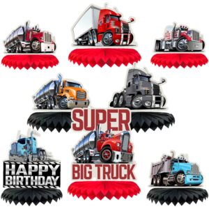 liangss 8-piece heavy duty truck theme party honeycomb centerpieces for kids-semi truck theme party, baby shower party, birthday party, traffic party honeycomb tabletop decorations for boys and girls