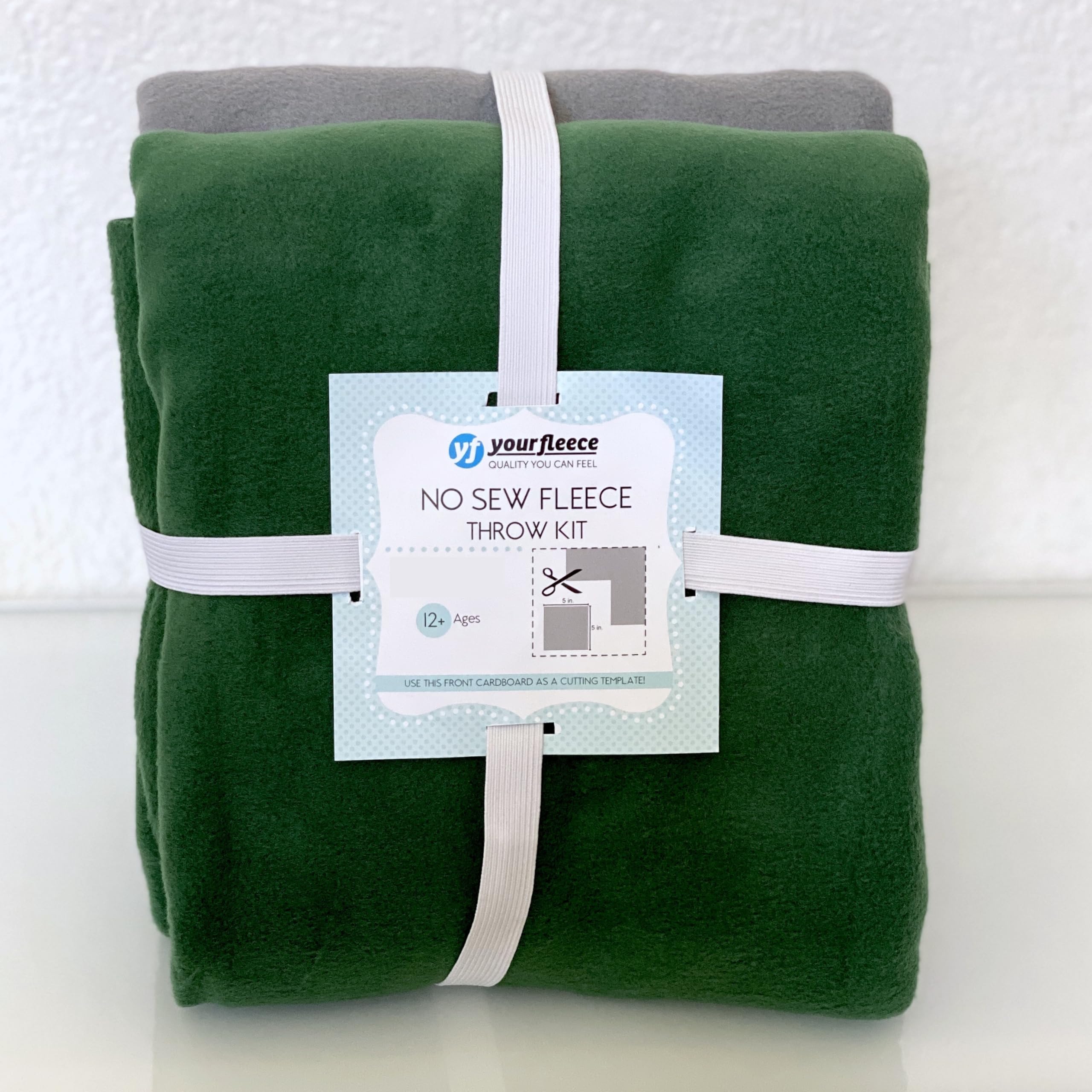 Solid Fleece No Sew Throw Kit - Forest Green/Gray (50x60)