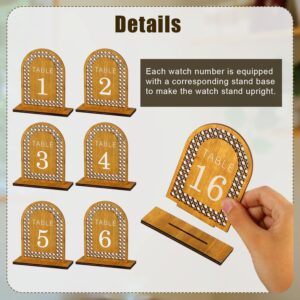 20pcs Wooden Table Numbers, Rattan Arch Table Numbers 1-20 Wedding Reception Table Numbers with Stands for Wedding Banquet Restaurant Party Decor