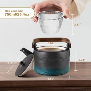 suyika Ceramic Teapot with Bamboo handle Removable Infuser for Flower and Loose Tea, 750ml/25.3oz Black Green