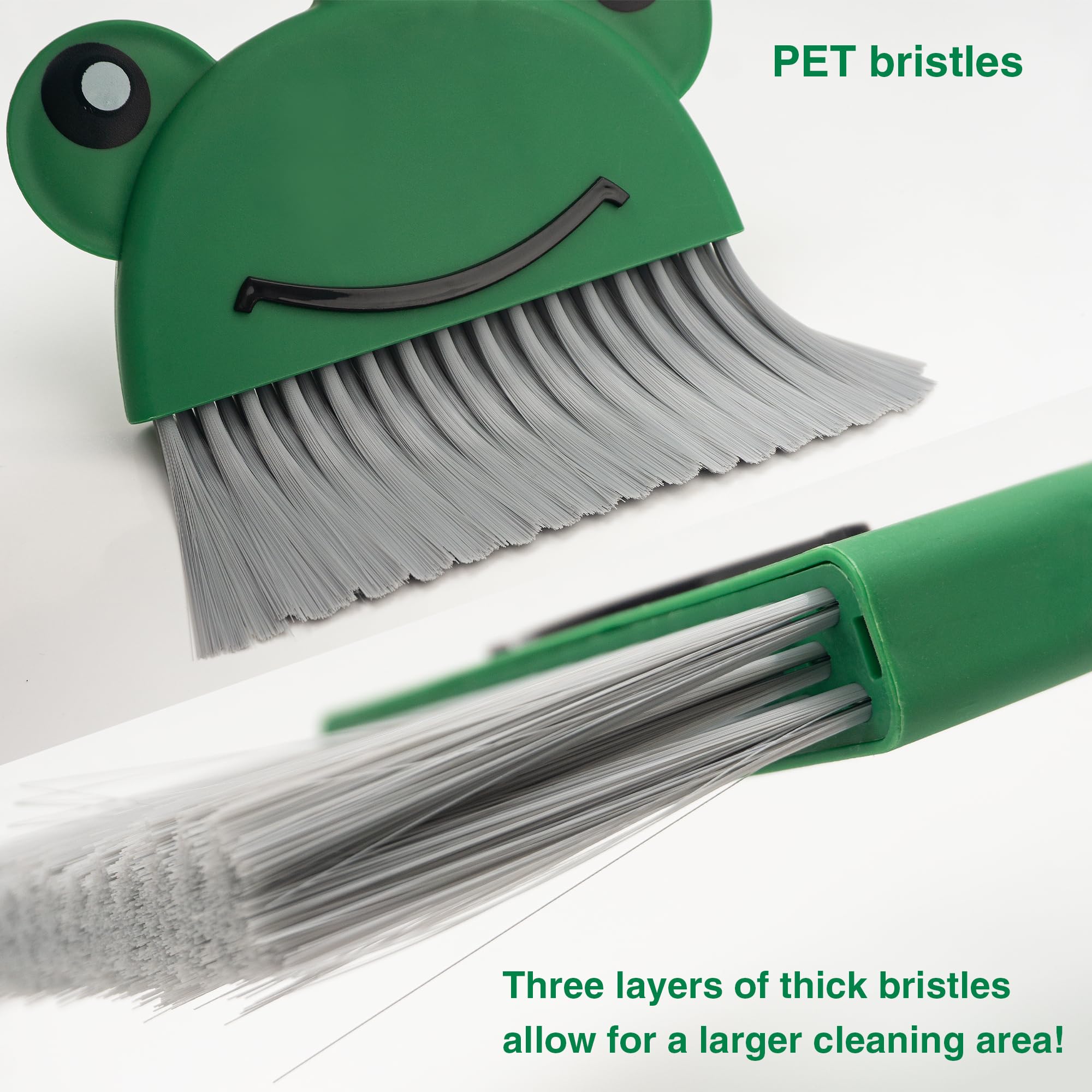 Children's Small Broom Dustpan Set, Mini Cleaning Set-Green Frog