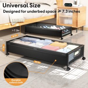 Under Bed Storage Containers with Wheels 2 Pack Underbed Shoe Storage Bedroom Storage Bins Organizer Large Capacity Under Bed Storage with Lid for Clothes Shoes Toys Blankets (Black)