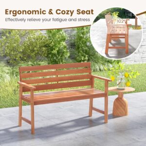 Tangkula 48 Inch Hardwood Patio Bench, Wood 2-Seat Chair with Breathable Slatted Seat & Inclined Backrest, Ergonomic Outdoor Loveseat for Backyard, Balcony, Garden