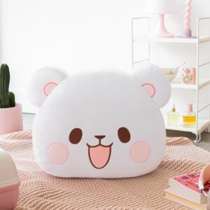 Milkmochabear Official Milk Head Cushion Authentic Merchandise 15" inch Super Soft Plush Decorative Throw Pillow White Bear Character Cute Adorable Home Bedroom Office Decor Polyester Spandex