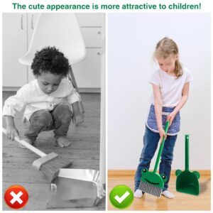 Children's Small Broom Dustpan Set, Mini Cleaning Set-Green Frog