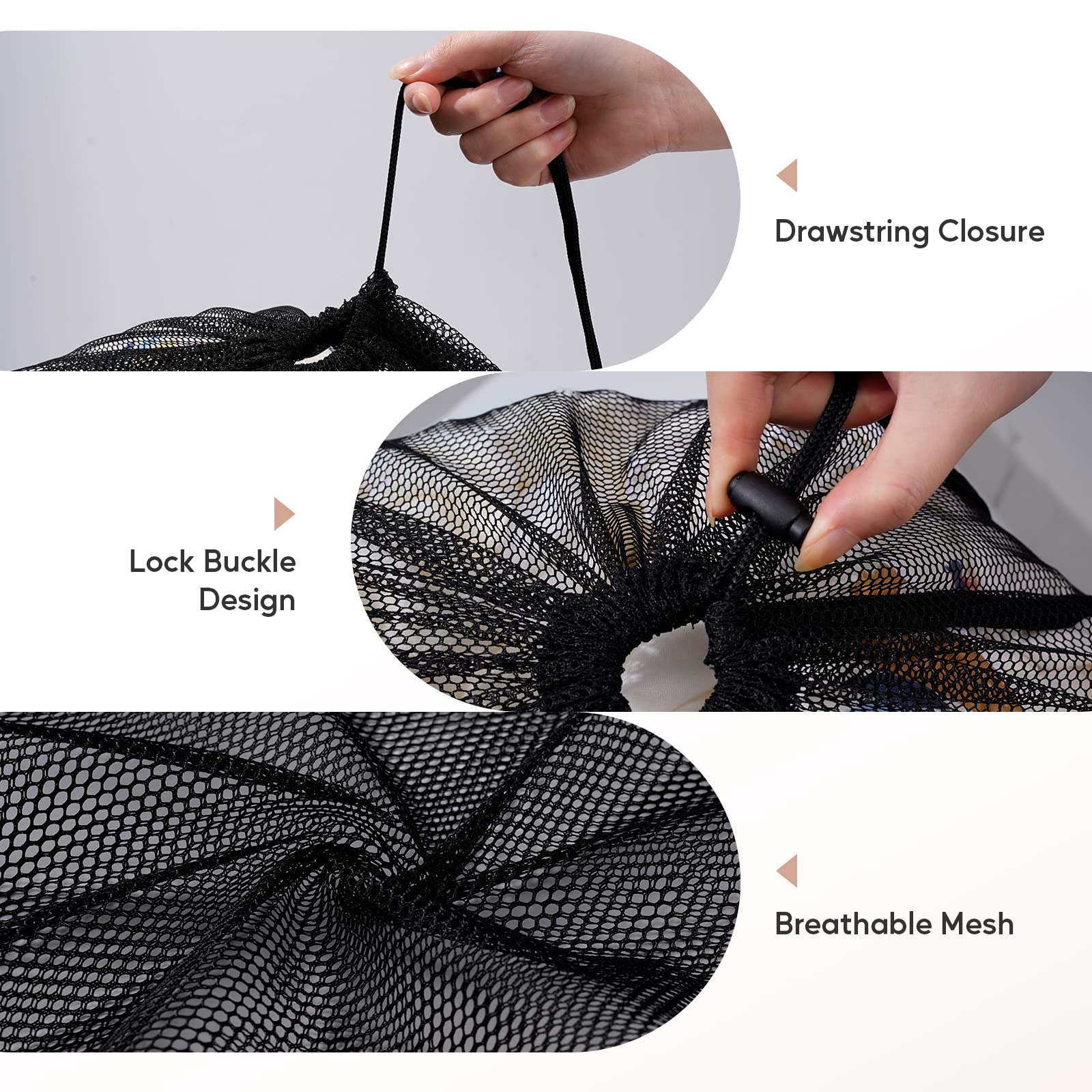 Meowoo Large Mesh Laundry Bag, 27×36inch Heavy Duty Mesh Laundry Bags Drawstring Lockable, Laundry Hamper Liner, Machine Washable, for Travel,Storage, Sports Factories, Dorms, Black 2pcs