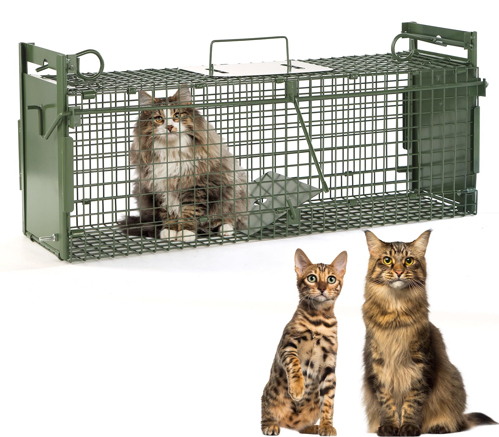 40" 2-Door Large Live Animal Traps for Stray Cats up to 17.6 pounds, Raccoons, Squirrel, Skunk, Mole, Groundhog, Armadillo, Rabbit, with Pedal Triggers