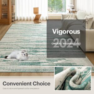 OMERAI Rug 5x7 Area Rug for Bedroom Washable Rug for Living Room Kitchen Dining Room Rugs Non-Slip Home Decor Carpet Faux Wool Rug Large Modern Art Ultra Soft Area Rug, Teal Green Vigorous