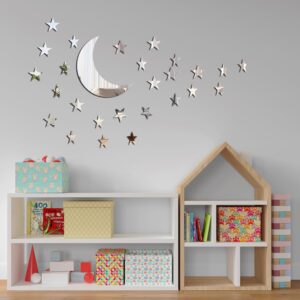 Stars Moon Acrylic Mirror Wall Stickers 3 Sizes Stars Stickers with Adhesive Art Decal 3D Wall Decorations for Baby Kids Bedroom Home DIY Decor