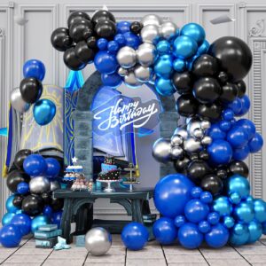 paready blue black balloons garland arch kit, 122pcs blue silver metallic balloons arch for birthday baby shower graduation wedding bridal shower party decorations