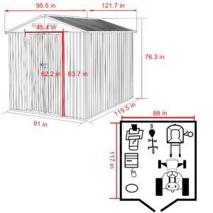 VEIKOU 8 x 10FT Storage Shed with Thickened Galvanized Steel, Outdoor Storage Shed with Lockable Door & Air Vents, Garden Tool Metal Shed for Patio Garage Yard, Grey